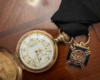 Pocket Watch collection, Waltham, Elgin, some running, some for parts, Masonic FOB, 14K gold