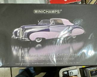Vintage collectibles, Japanese friction cars, Minichamps 1:18 scale Cadillacs NIB, Structo, Buddy L, Matchbox, Lesney