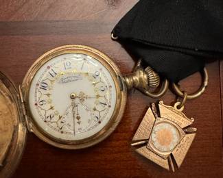 Pocket Watch collection, Waltham, Elgin, some running, some for parts, Masonic FOB, 14K gold