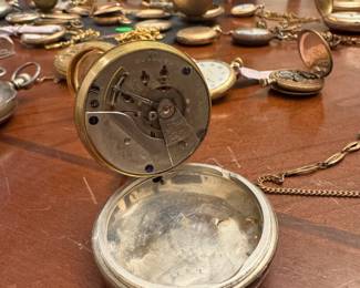 Pocket Watch collection, Waltham, Elgin, some running, some for parts, Masonic FOB, 14K gold