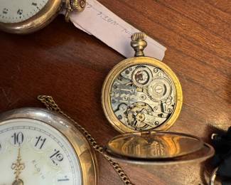 Pocket Watch collection, Waltham, Elgin, some running, some for parts, Masonic FOB, 14K gold