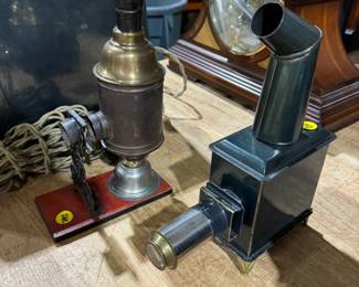 antique magic lantern collection, German magic lanterns, electric magic lanterns, different size magic lantern slides