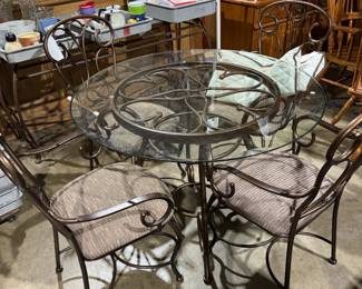 glass and metal kitchen, patio, porch table 4 chairs 