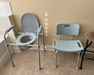 Shower chair, raised toilet seat with handles 