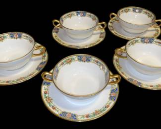 Double Handle Limoges Teacups wSaucers 