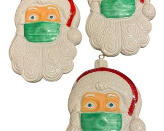 3 Santa with Facemask Ornaments 