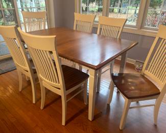 Lovely White and Maple Dining Table w 6 Chairs