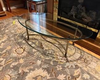 Lovely Glass and Brass Oval Cocktail Table