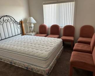 Queen mattress  6 fabric chairs. 