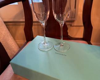 Pair of new Tiffany champagne flutes with box