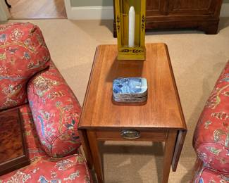 Pembroke table, pair of club chairs