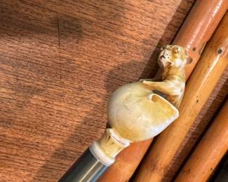Dog and shell antique cane