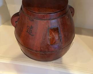 Asian wooden lidded pot