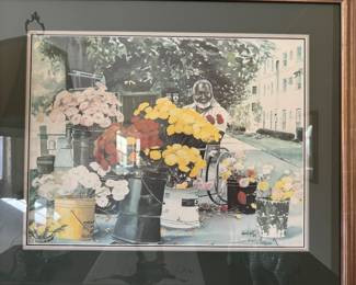 Signed flower seller print