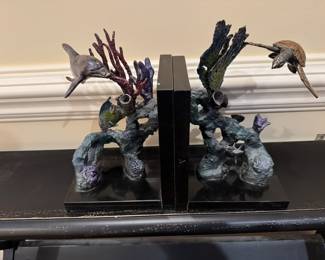Pair of large metal sculpture “under the sea” bookends