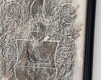 Framed brass rubbing.