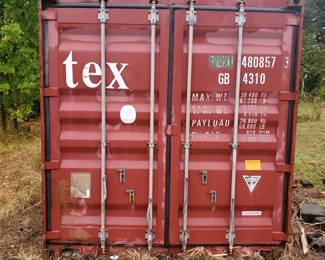 Conex - Standard size: 40 ft. long, 8 ft. wide, 8.5 ft. high, w/ doors on one end. $1,750