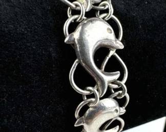 925 Silver Art Deco Dolphin Bracelet