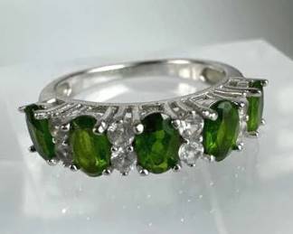 925 Silver Green Tourmaline & White Topaz Ring