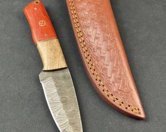 Damascus Steel EDC Belt Loop Fixed Blade Knife