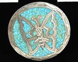 925 Silver Mexico Butterfly Turquoise Inlay Pendan