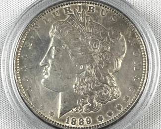 1889 Morgan Silver Dollar, AU in Capsule