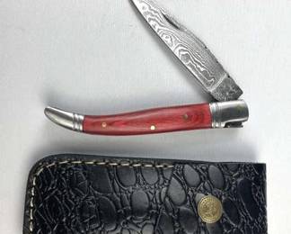 Quality Handmade Folding Damascus Knife w/ Sheath