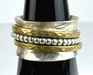 925 Silver Wide Two-Tone Spinner Meditation Ring