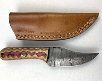 Damascus Steel Fixed Blade Talon Knife w/ Sheath