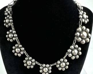 925 Silver Mexico Vintage Flower Necklace