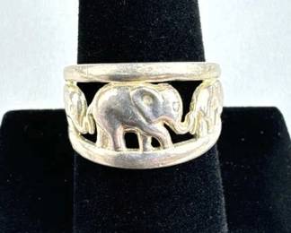 925 Silver Elephant Wide Open Band Ring