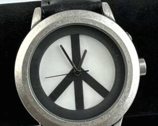 LUCKY BRAND Peace Sign Watch w/ Genuine Leather Ba