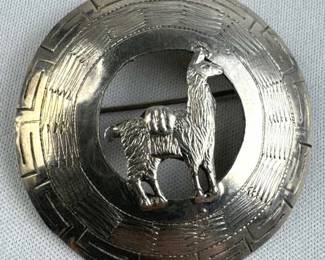 925 Silver Peruvian Large Round Llama Brooch/Pin