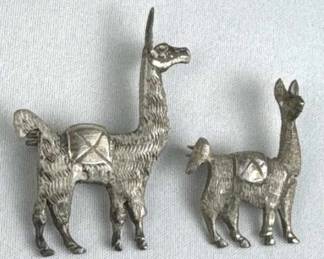 925 Silver 2 Peruvian Llama Brooches/Pins