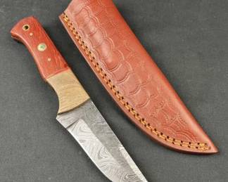 Sturdy Damascus Steel Fixed Blade Knife w/ Sheath