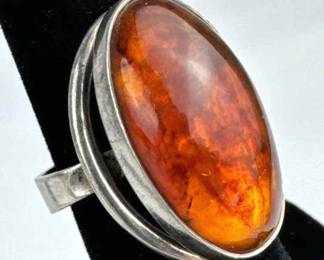 925 Silver Large MCM Baltic Amber Cocktail Ring