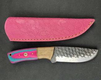 Handmade Steel Fixed Blade Knife, Pink Sheath