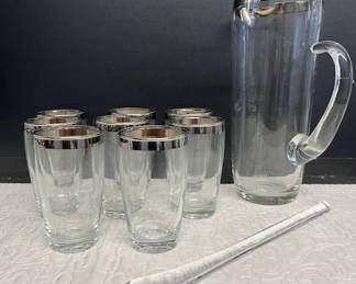 Dorothy Thorp pitcher + glass stirrer + six glasses