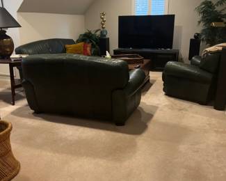 Green leather couch set
