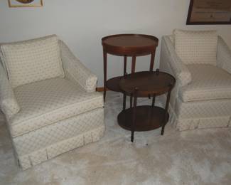 Pair of Arm Chairs & Small Tables
