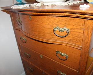 oak hi-boy chest with beveled mirror