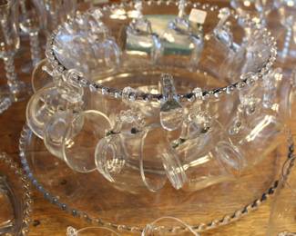 Candlewick punchbowl, cups, ladle, and underliner