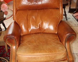 leather recliner, hobnail trim