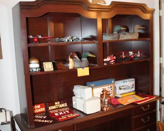 office desk and shelves