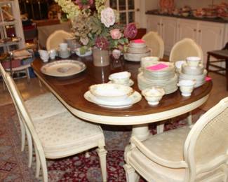 French Provincial dining table and six chairs