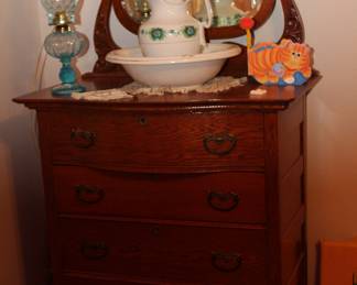 oak hi-boy chest with beveled mirror