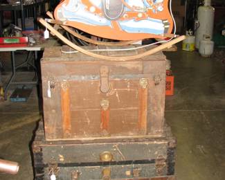 rocking horse and old trunks