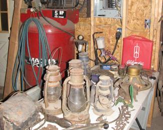 old lanterns and more, air compressor works but has a knock