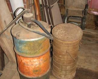automobile fluid pump and barrel, folding chairs, mirrors