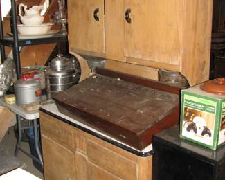 kitchen Hoosier style cabinet, wall hanging flip top desk